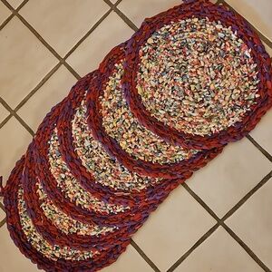 Set Of 6 Vintage 15" Round Braided Chair Pads OR Placemats